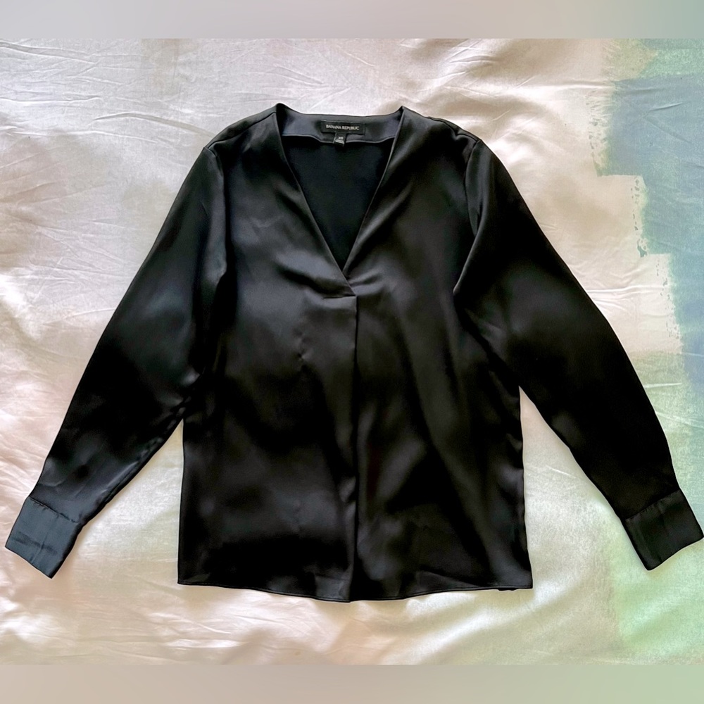 BANANA REPUBLIC Womens Long Sleeve V-neck Blouse Black Size XS